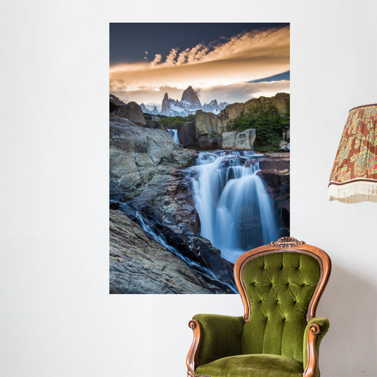 Mt Fitz Roy with a waterfall, Los Glaciares National Park, Argentina Wall Mural