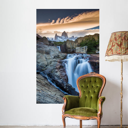 Mt Fitz Roy with a waterfall, Los Glaciares National Park, Argentina Wall Mural