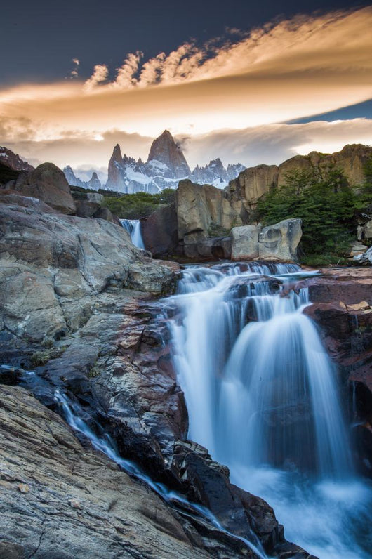 Mt Fitz Roy with a waterfall, Los Glaciares National Park, Argentina Wall Mural