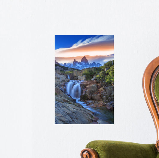 Mt Fitz Roy with a waterfall, Los Glaciares National Park, Argentina Wall Mural
