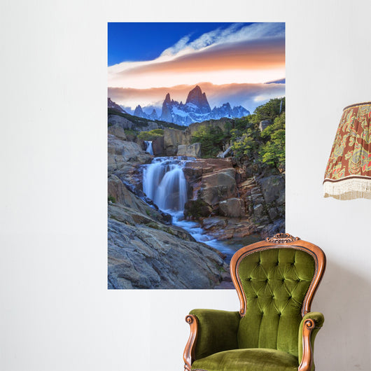 Mt Fitz Roy with a waterfall, Los Glaciares National Park, Argentina Wall Mural