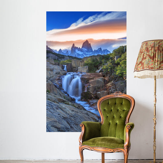 Mt Fitz Roy with a waterfall, Los Glaciares National Park, Argentina Wall Mural