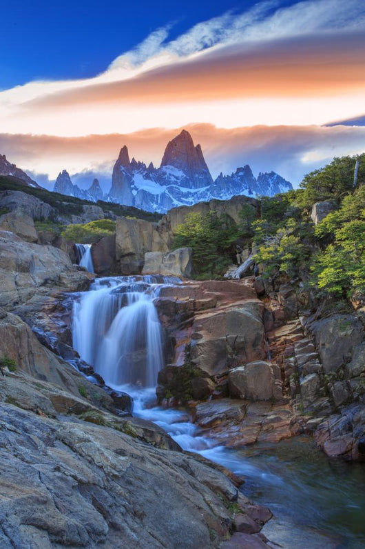 Mt Fitz Roy with a waterfall, Los Glaciares National Park, Argentina Wall Mural