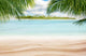 Sandy tropical beach with island on background Wall Mural