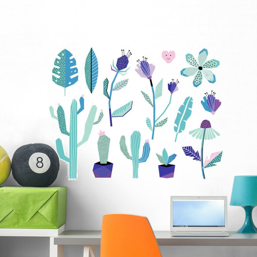 Summer Jungle Plants Wall Decal Sticker Set