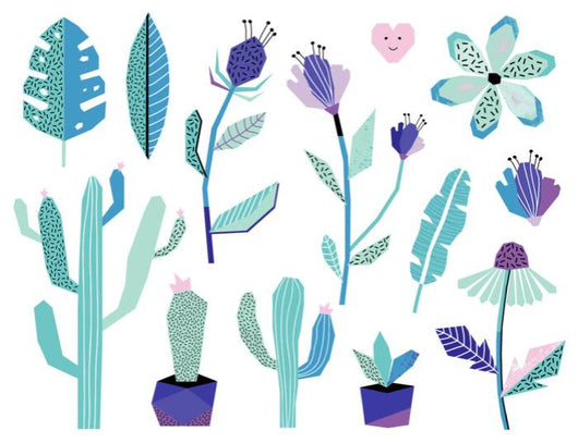 Summer Jungle Plants Wall Decal Sticker Set