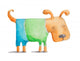 Little red dog in shirt and pants. Watercolor illustration Wall Decal