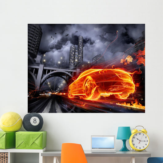 Fire Car Wall Mural