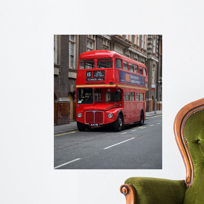 London Double Decker Bus Wall Mural shown on a wall