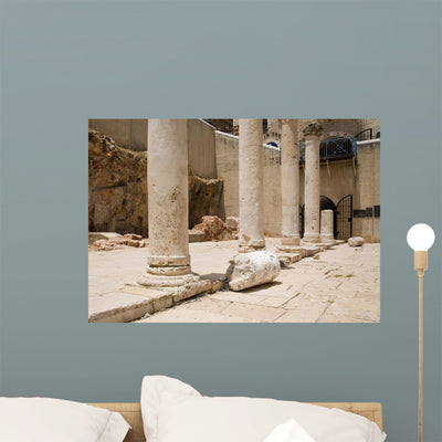 Roman Columns Jerusalem Wall Mural shown on a wall