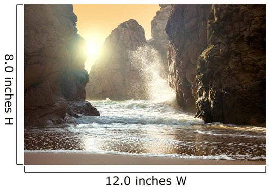 Fantastic big rocks and ocean waves at sundown time Wall Mural