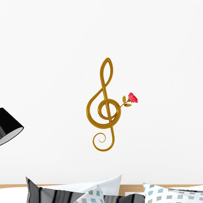 Pink Rose Treble Clef Wall Decal shown on a wall