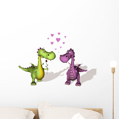 Two Dragons Love Wall Decal shown on a wall