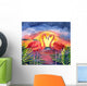 Tropical Watercolor Flamingo Sunset Wall Decal