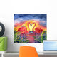 Tropical Watercolor Flamingo Sunset Wall Decal