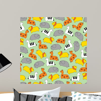Animals Safari Seamless Wallpaper Tile shown on a wall