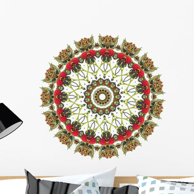 Raspberry Mandala Wall Decal shown on a wall