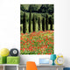Cypress, Field of Poppies, Tuscany, Italy Wall Mural