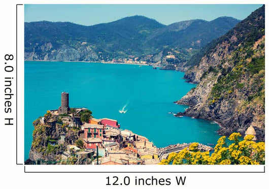 Rocky sea coast. Ligurian sea, view at Vernazza Village, Cinqe Terre, Italy Wall Mural