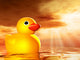 Rubber duckling in evening sunshine on the sea Wall Mural