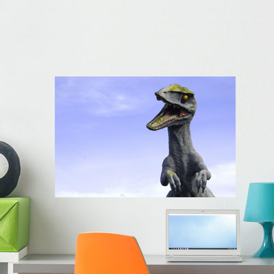 Velociraptor Wall Mural shown on a wall