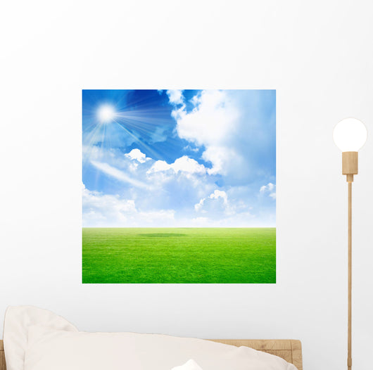 abstract scene green meadow under light sky Wall Mural