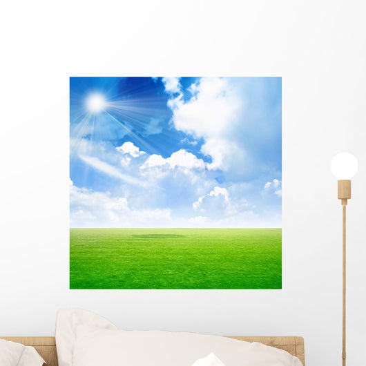 abstract scene green meadow under light sky Wall Mural