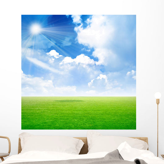 abstract scene green meadow under light sky Wall Mural