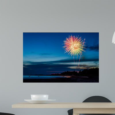 Summer Fireworks Varbla Beach Wall Mural shown on a wall