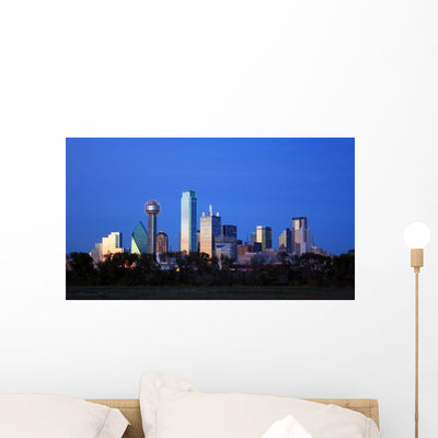 Downtown Dallas Texas Wall Decal shown on a wall