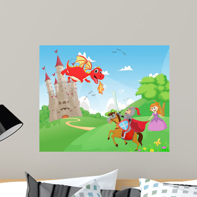 Knight Battling Dragon to Wall Decal shown on a wall