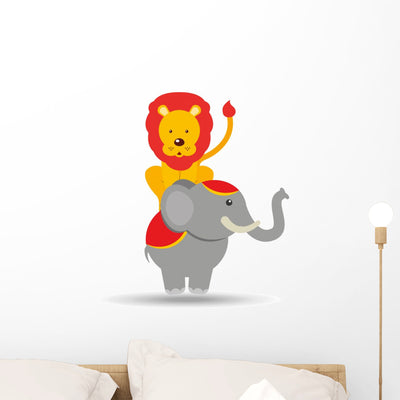 Circus Lion and Elephant Wall Decal shown on a wall
