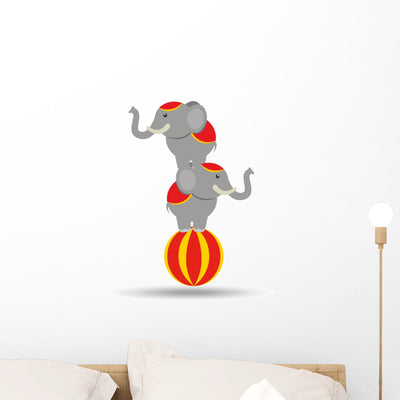 Balanced Circus Elepahants Wall Decal shown on a wall