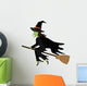 Witch flying with broomstick cartoon silhouette, vector illustration. Wall Decal