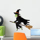 Witch flying with broomstick cartoon silhouette, vector illustration. Wall Decal