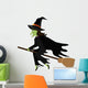 Witch flying with broomstick cartoon silhouette, vector illustration. Wall Decal