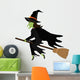 Witch flying with broomstick cartoon silhouette, vector illustration. Wall Decal