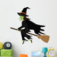 Witch flying with broomstick cartoon silhouette, vector illustration. Wall Decal
