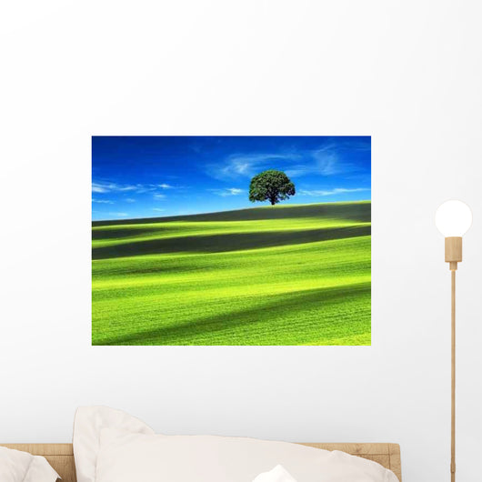 Green Field with Blue Wall Decal