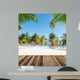 Empty wooden planks with blur beach on background Wall Mural