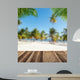 Empty wooden planks with blur beach on background Wall Mural