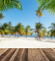 Empty wooden planks with blur beach on background Wall Mural