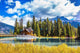 Bridge over Emerald Lake and camping Wall Mural