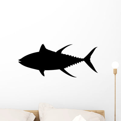 Black Yellowfin Tuna Silhouette Wall Decal shown on a wall