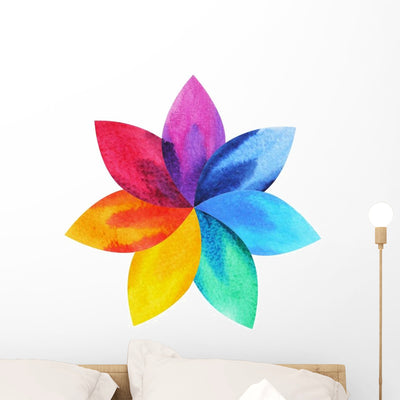 Chakra Symbol Colorful Lotus Wall Decal shown on a wall