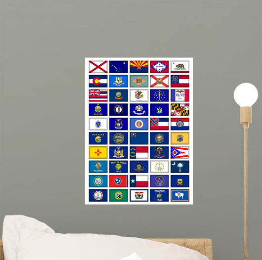 US States Flag Button Poster Wall Mural