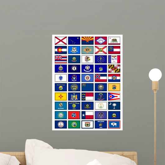 US States Flag Button Poster Wall Mural
