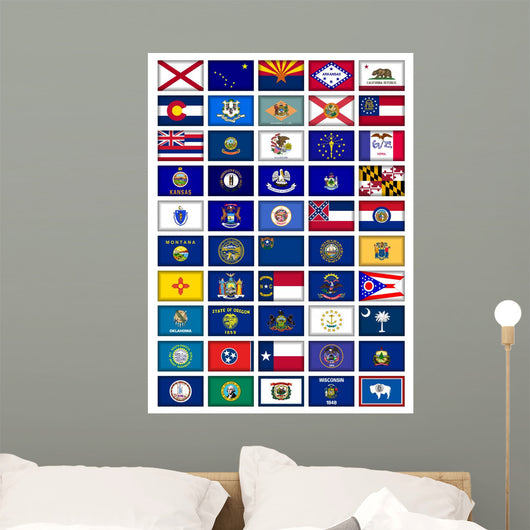 US States Flag Button Poster Wall Mural