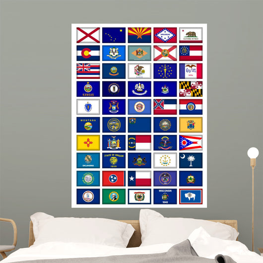 US States Flag Button Poster Wall Mural