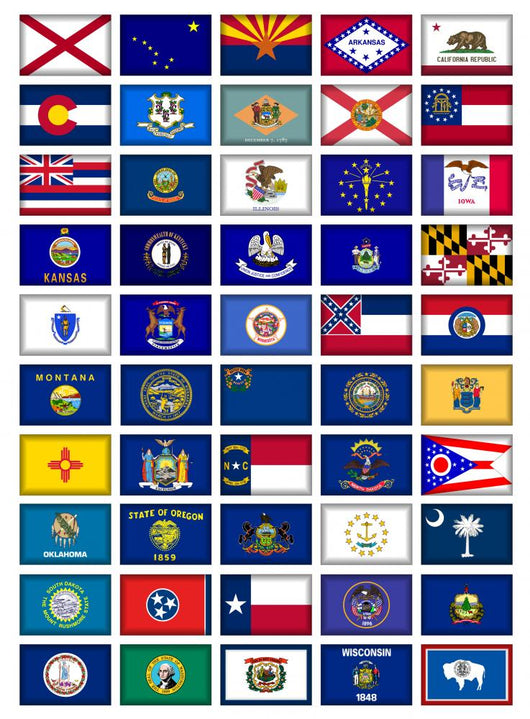 US States Flag Button Poster Wall Mural